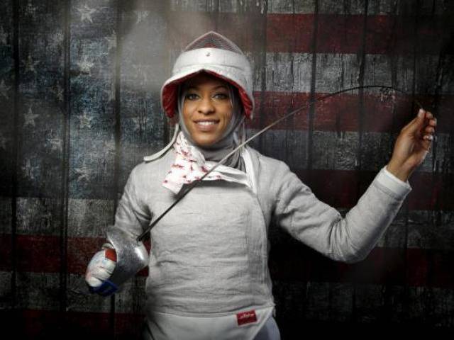 US Olympic team fencer Ibtihaj Muhammad poses for a portrait at the US Olympic Committee Media Summit in Beverly Hills, Los Angeles, California. PHOTO: REUTERS
