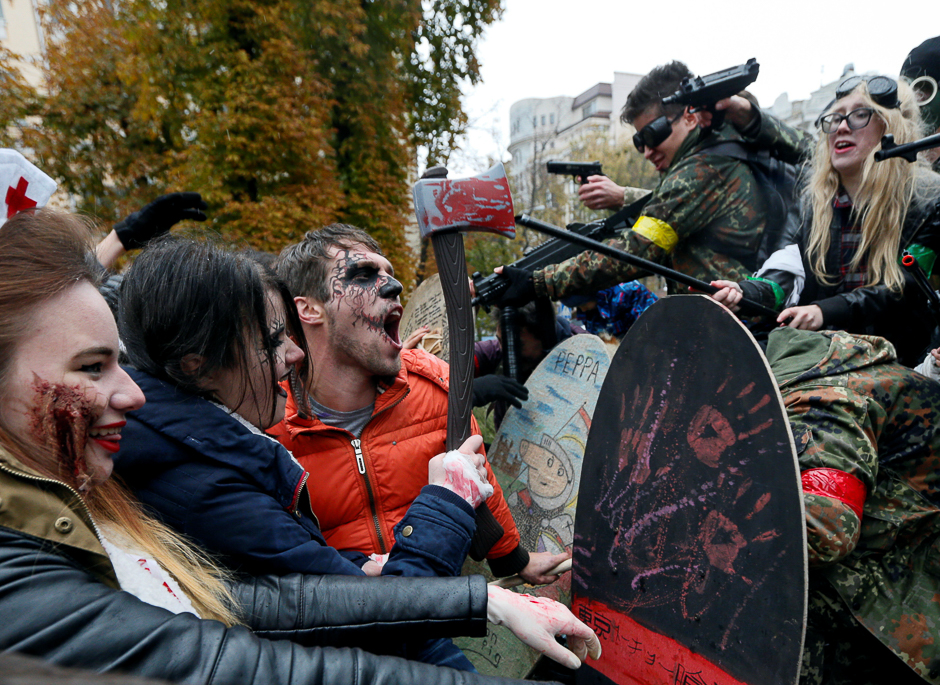 Participants take part in a Zombie Walk parade during Halloween celebrations in Kiev, Ukraine. PHOTO: REUTERS