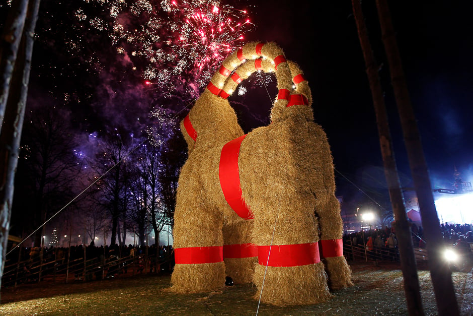 A traditional Christmas goat display is pictured in Gavle, Sweden. PHOTO: REUTERS