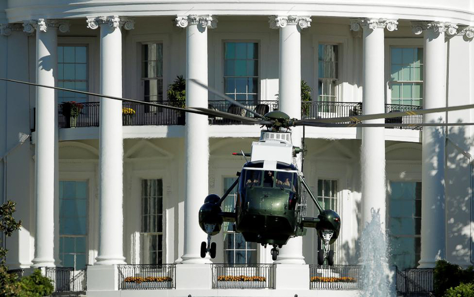 President Obama aboard Marine One departs on the last day of campaigning from the White House. PHOTO: REUTERS