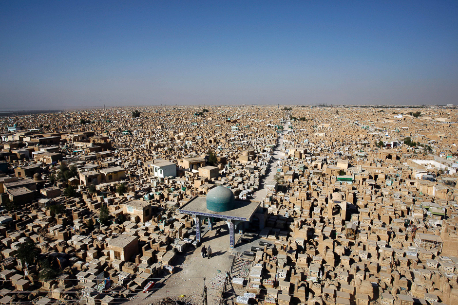 A general view shows the Wadi al-Salam cemetery, 'Valley of Peace', one of the world's biggest cemeteries, in the Iraqi holy Shia city of Najaf. PHOTO: AFP