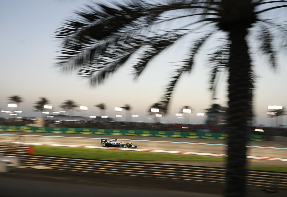 Mercedes AMG Petronas F1 Team's British driver Lewis Hamilton steers his car during the Abu Dhabi Formula One Grand Prix at the Yas Marina circuit. PHOTO: AFP