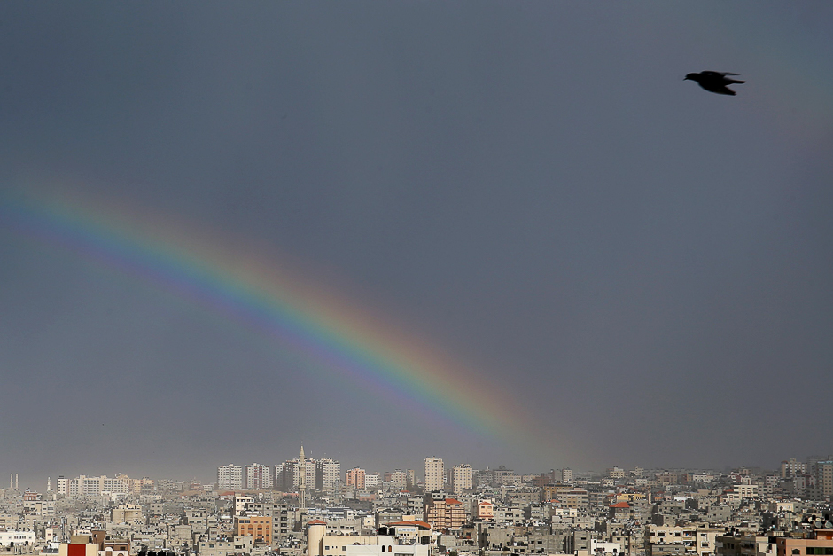 A rainbow appears over Gaza City. PHOTO: AFP