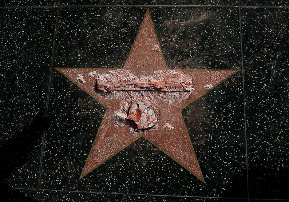 Trump's star on the Hollywood Walk of Fame was destroyed by vandals protesting the candidate on October 26. PHOTO: REUTERS
