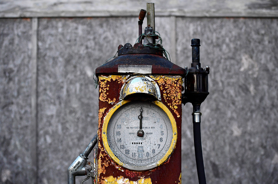 A rusting old petrol pump outside a long-closed rural village petrol station is seen on a minor road near Trowbridge, Britain. PHOTO: REUTERS