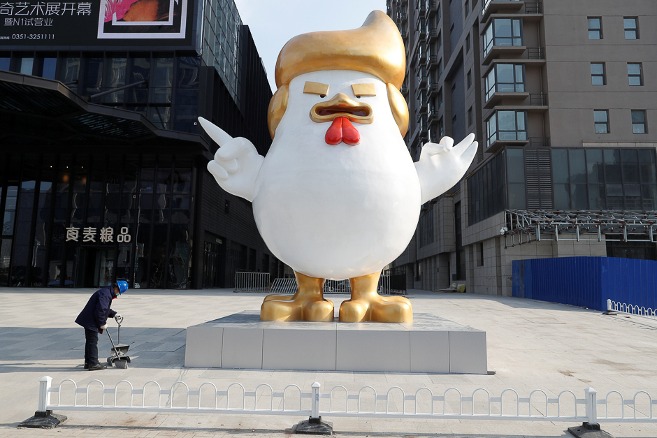 A sculpture of a rooster that local media say bears resemblance to US President-elect Donald Trump is seen outside a shopping mall in Taiyuan, Shanxi province, China. PHOTO: REUTERS