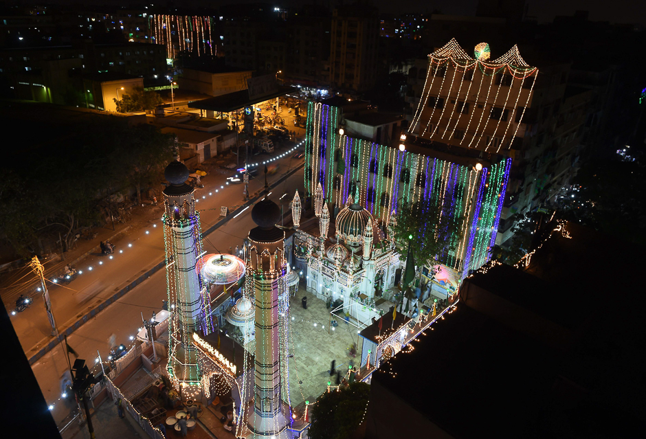 A street is illuminated with colourful lights in Karachi. PHOTO: AFP