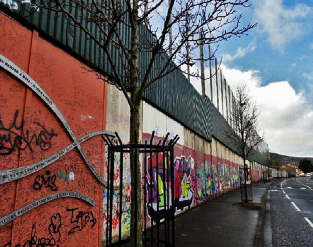 Wall separating working class Protestant and Catholic communities. PHOTO: TWITTER