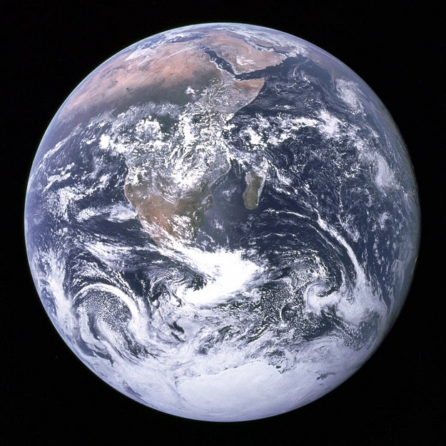View of the Earth as seen by the Apollo 17 crew - astronaut Eugene A. Cernan, commander; astronaut Ronald E. Evans, command module pilot; and scientist-astronaut Harrison H. Schmitt, lunar module pilot - traveling toward the moon. PHOTO: NASA