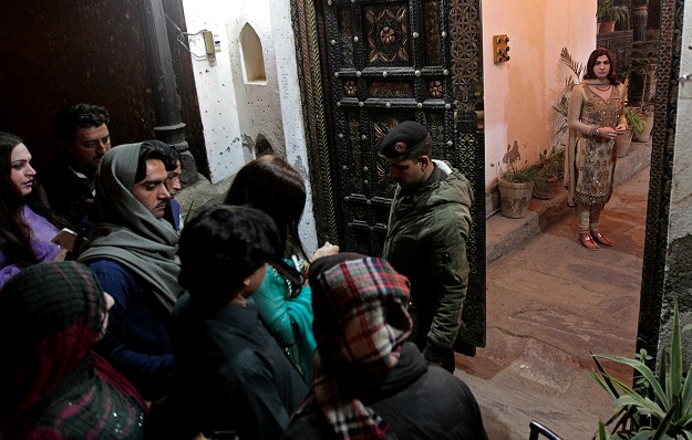 Security searches guests as people arrive at Shakeela's party in Peshawar, Pakistan January 22, 2017. PHOTO: REUTERS