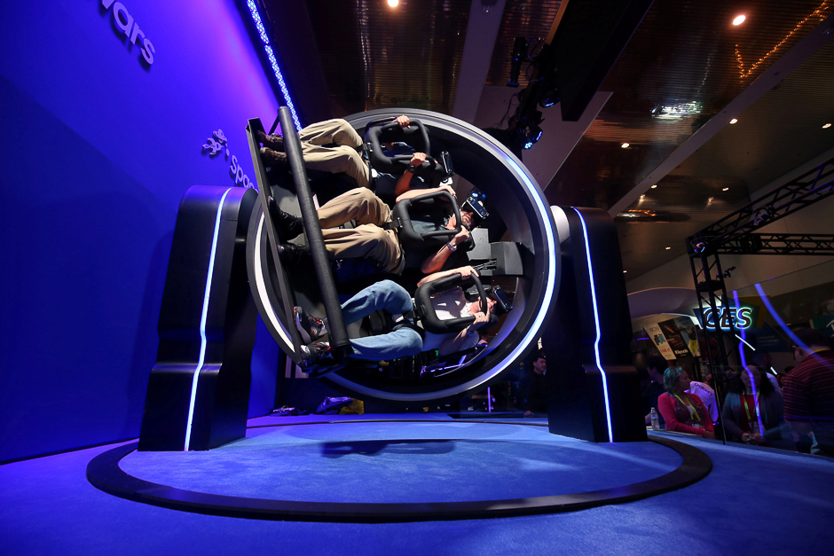 Attendees try out the Samsung Gear VR 4D Experience during the 2017 CES in Las Vegas, US. PHOTO: REUTERS