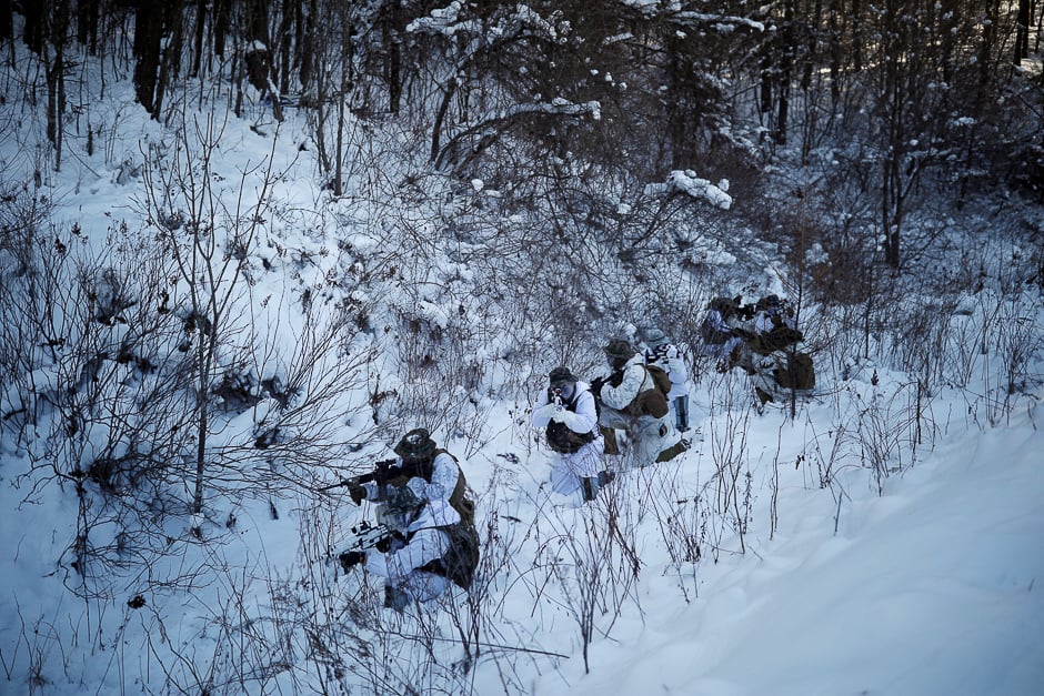 South Korean and US Marines participate in a winter military drill in Pyeongchang, South Korea. PHOTO: REUTERS