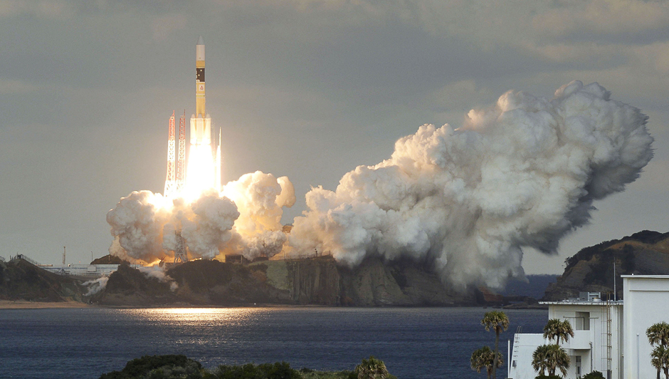 H-IIA rocket carrying Japan's first military communications satellite lifts off from Tanegashima spaceport on Tanegashima Island, southern Japan. PHOTO: REUTERS