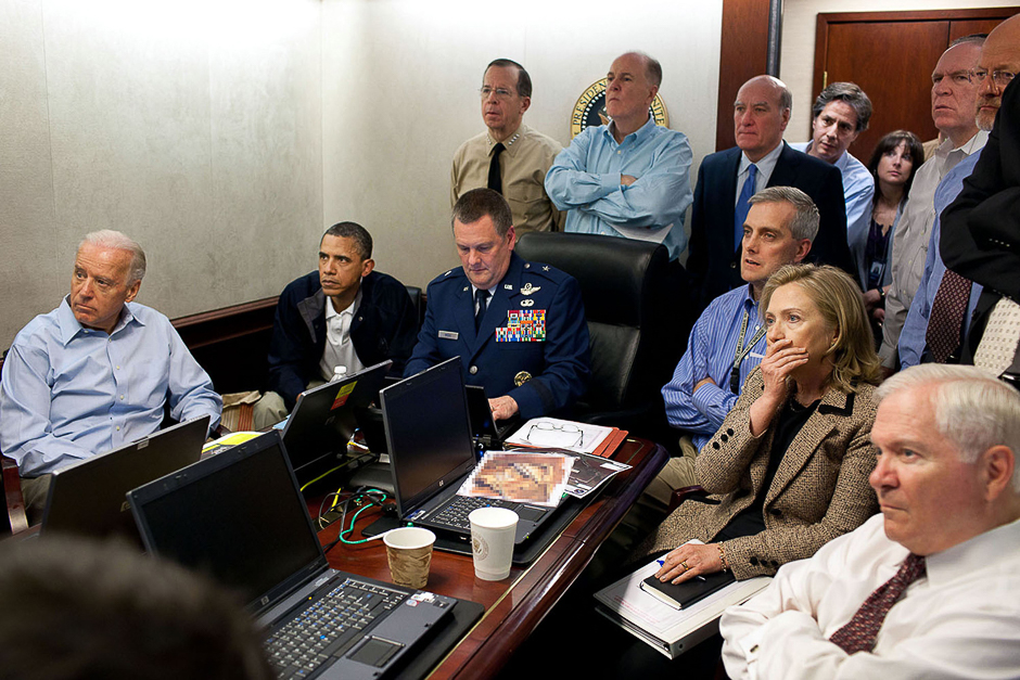 President and Vice President and the national security team monitor in real time the mission against Osama bin Laden. PHOTO: PETE SOUZA