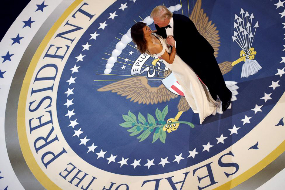 President Donald Trump and first lady Melania Trump dance while attending the Inauguration Freedom Ball. PHOTO: REUTERS