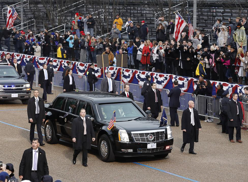 President Trump's armored limousine is escorted. PHOTO: REUTERS 