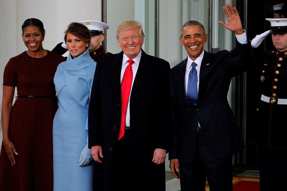 President Obama and first lady Michelle greet President-elect Trump and Melania for tea. PHOTO: REUTERS