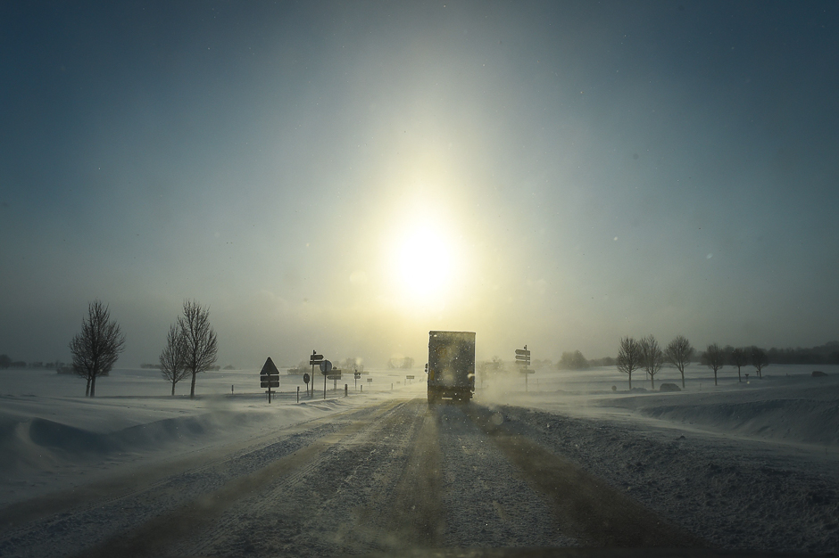 A picture shows a truck on a snow covered road in Mouthe, also dubbed 