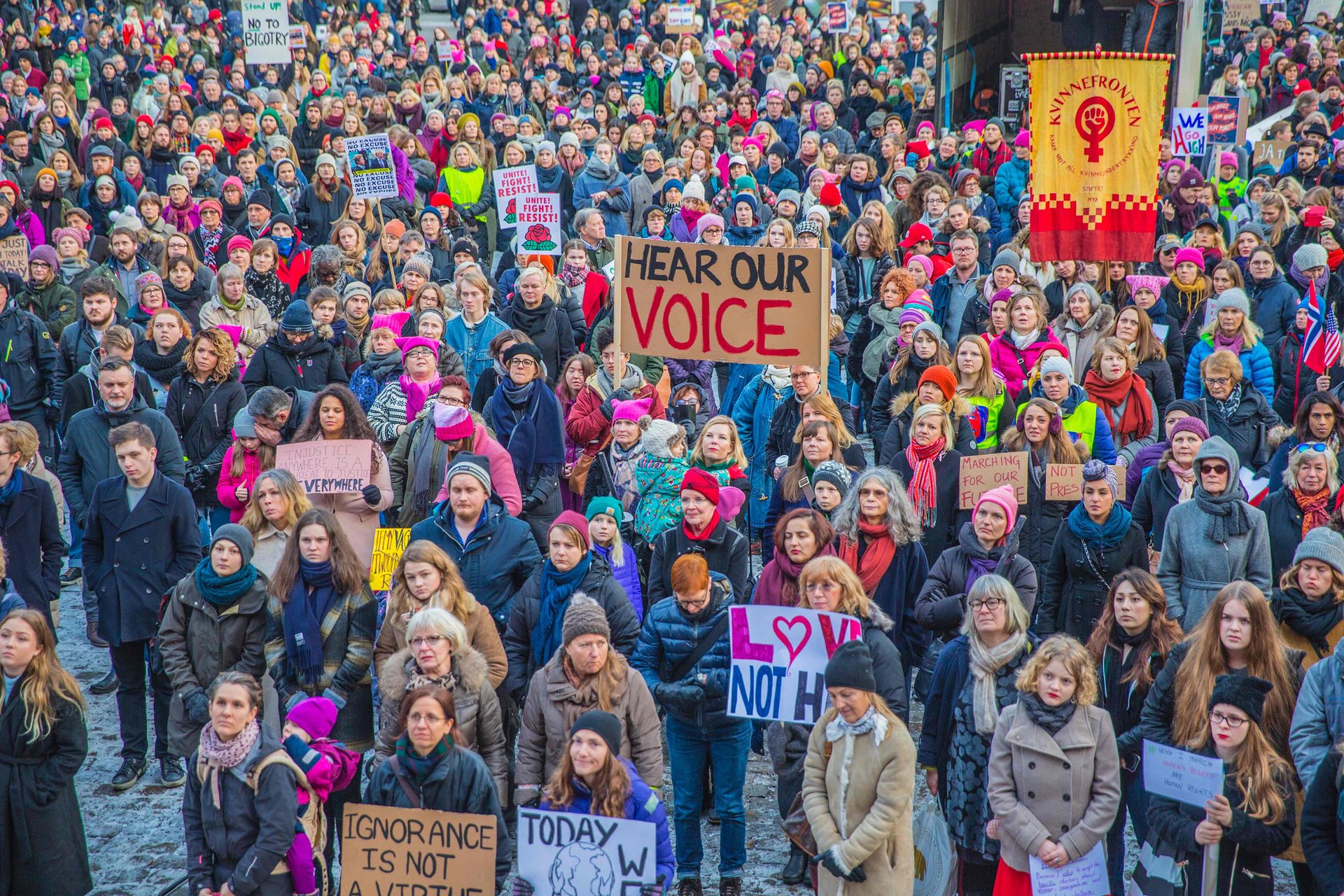Protesters gather for the Womenâs March in Oslo, Norway. PHOTO: AFP