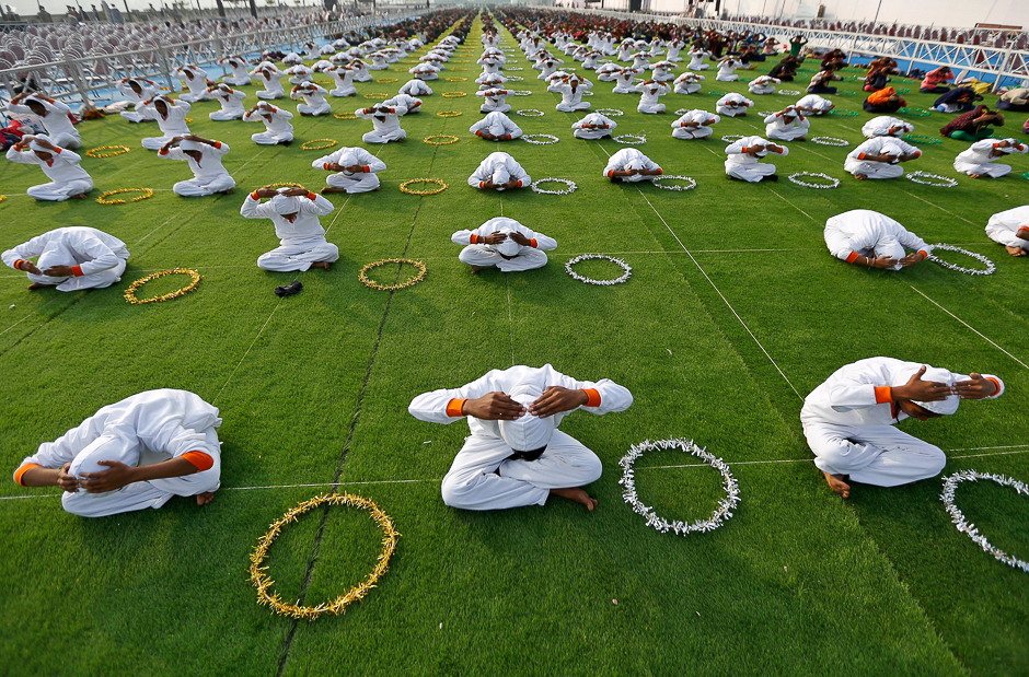 School children attend a yoga session during a week-long camp in Ahmedabad, India. PHOTO: REUTERS