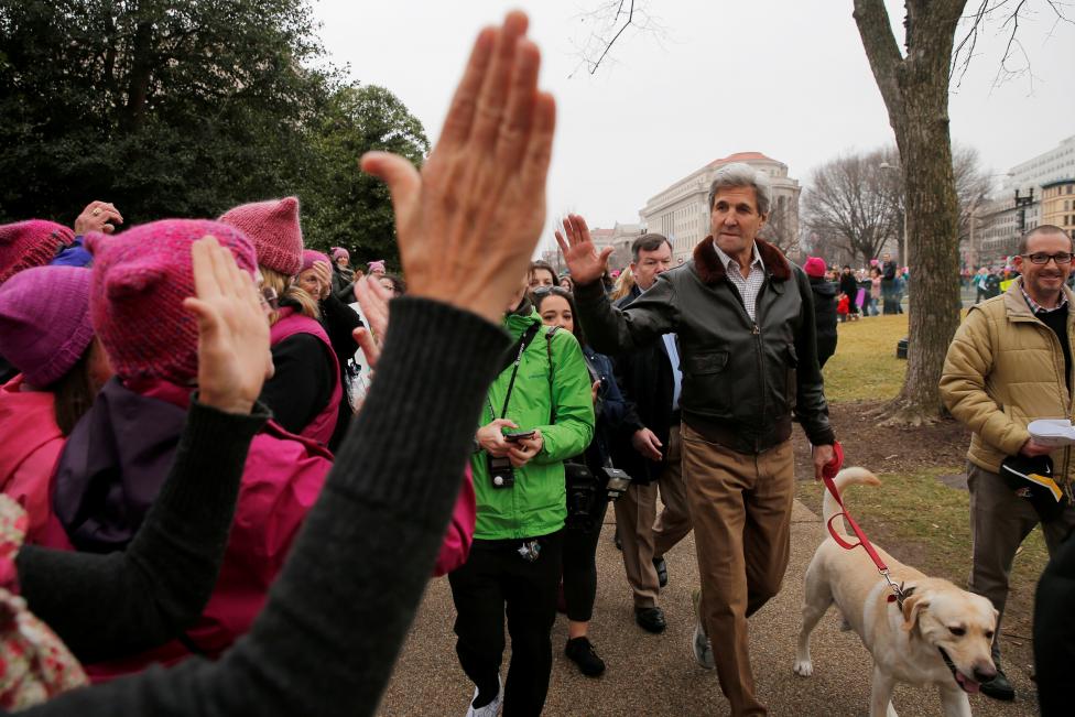 Former U.S. Secretary of State John Kerry walks to join the Women's March on Washington, after the inauguration of U.S. President Donald Trump, in Washington. REUTERS/Brian Snyder