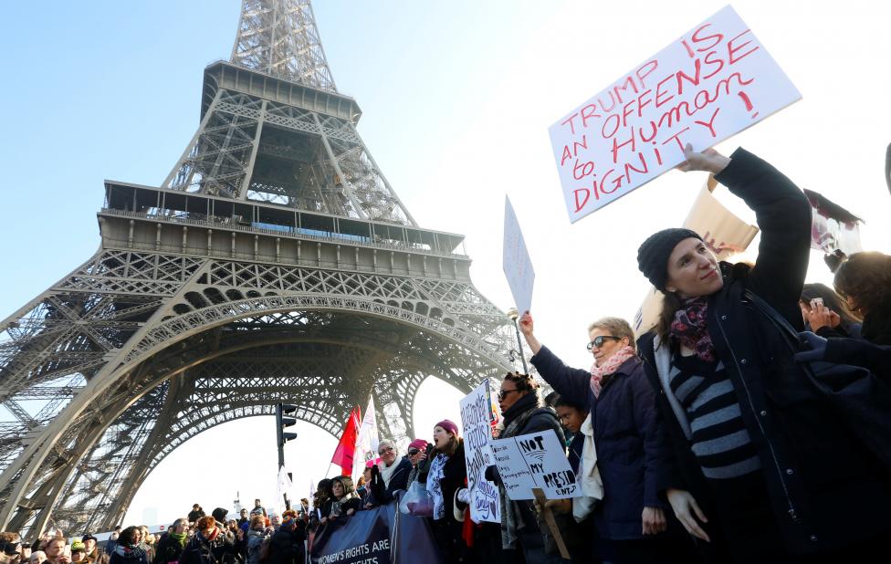 Protesters take part in the Women's March in Paris, France. REUTERS/Jacky Naegelen