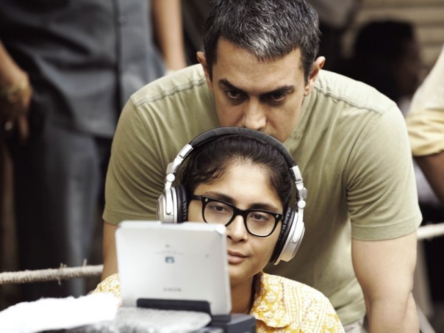 Bollywood actor Aamir Khan (top) and director Kiran Rao on the set of Rao's film 