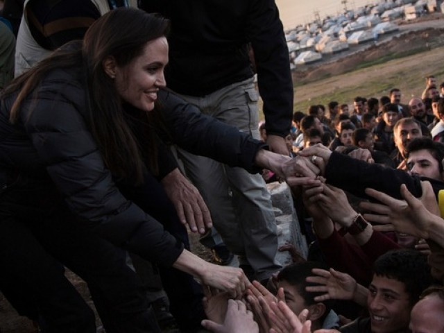 Angelina Jolie at the refugee camp in Iraq. PHOTO: REUTERS 