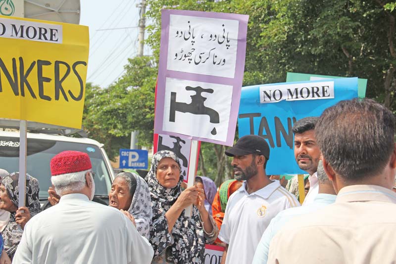 on october 4 dha residents staged a protest against the cbc over acute shortage of water in the area photo ayesha mir express