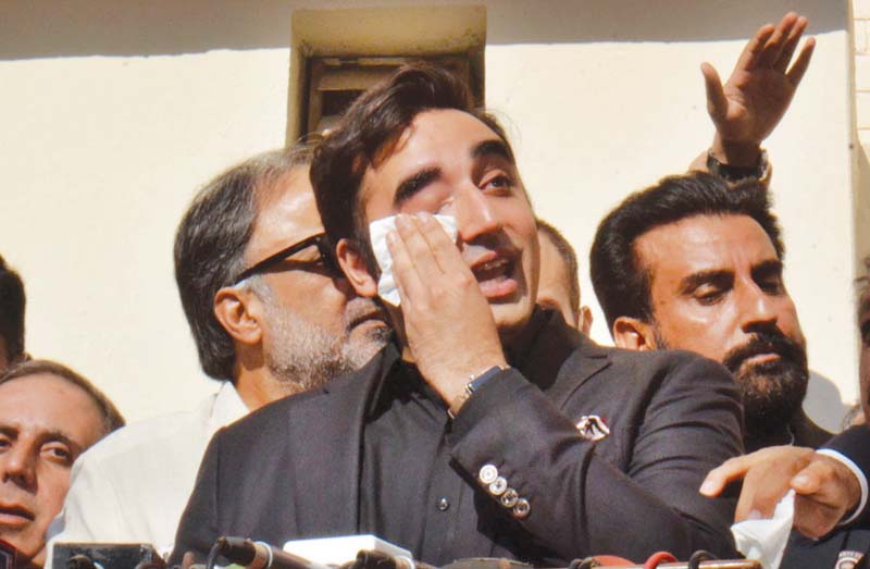 chairman ppp bilawal bhutto zardari gets emotional during a press conference after meeting the victims of the police training centre in quetta photo online