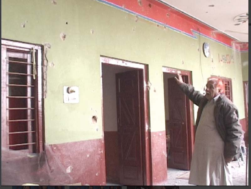 a resident of a village in nakyal sector shows the damage that indian shelling has caused to his house photo ma mir express