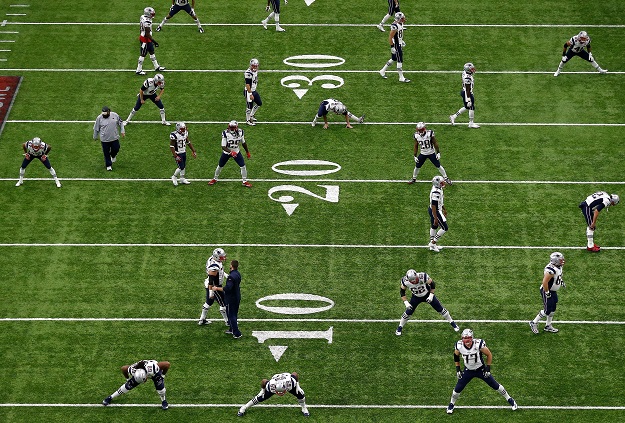 The New England Patriots warm up prior to Super Bowl 51 against the Atlanta Falcons at NRG Stadium on February 5, 2017 in Houston, Texas. PHOTO: AFP