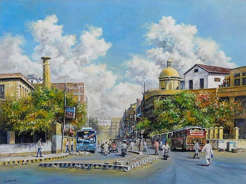 10, Street behind D.J science college, 21 x 28 Inch, Oil on Canvas, AC-HNS-010, Rs. 105,000.jpg