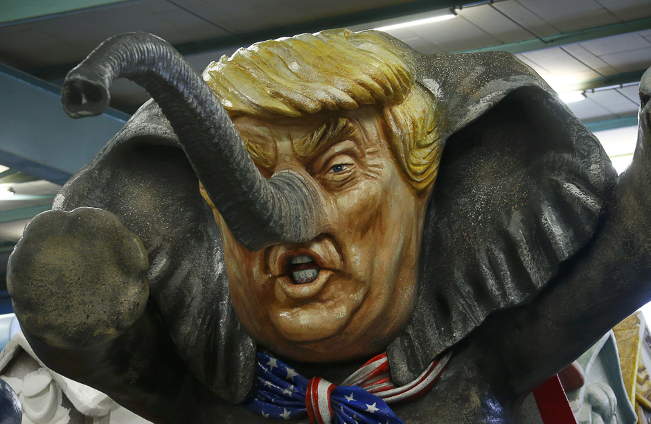 A papier mache caricature depicting U.S. President Donald Trump is pictured during preparations for the upcoming Rose Monday carnival parade in Mainz, Germany. PHOTO: REUTERS