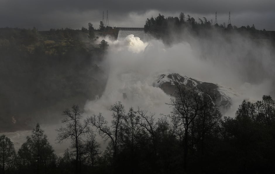 Water is released from the Lake Oroville Dam after an evacuation order was lifted for communities downstream from the dam in Oroville, California, US. PHOTO: REUTERS