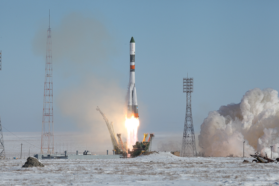 A Russian Soyuz booster rocket, carrying the Progress cargo spacecraft, blasts off for the International Space Station from the Baikonur cosmodrome, Kazakhstan. PHOTO: REUTERS