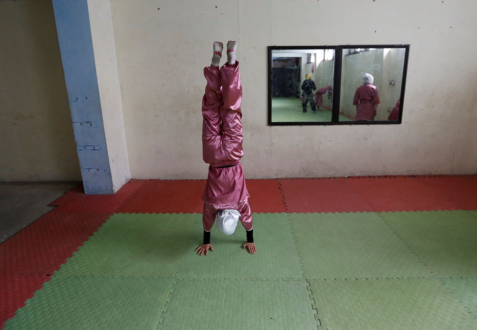 A student of the Shaolin Wushu club practices in Kabul. PHOTO: REUTERS