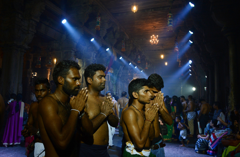 Sri Lankan Hindu devotees pray at a Hindu temple in Colombo. PHOTO: AFP