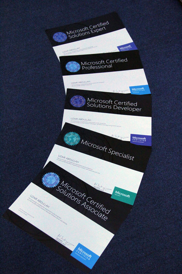 Uzair's certificates from Microsoft. PHOTO: AYESHA MIR/EXPRESS