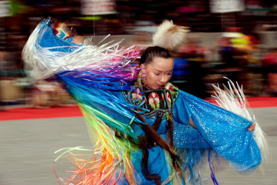 A Native American woman dancer competes during the 43rd Annual Denver March Powwow held at the Denver Coliseum in Denver, Colorado. PHOTO: AFP