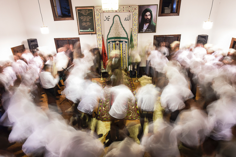 Kosovo dervishes, adept of Sufism, a mystical form of Islam, take part in a ceremony in a prayer room in Gjakova during Newroz celebrations. PHOTO: AFP