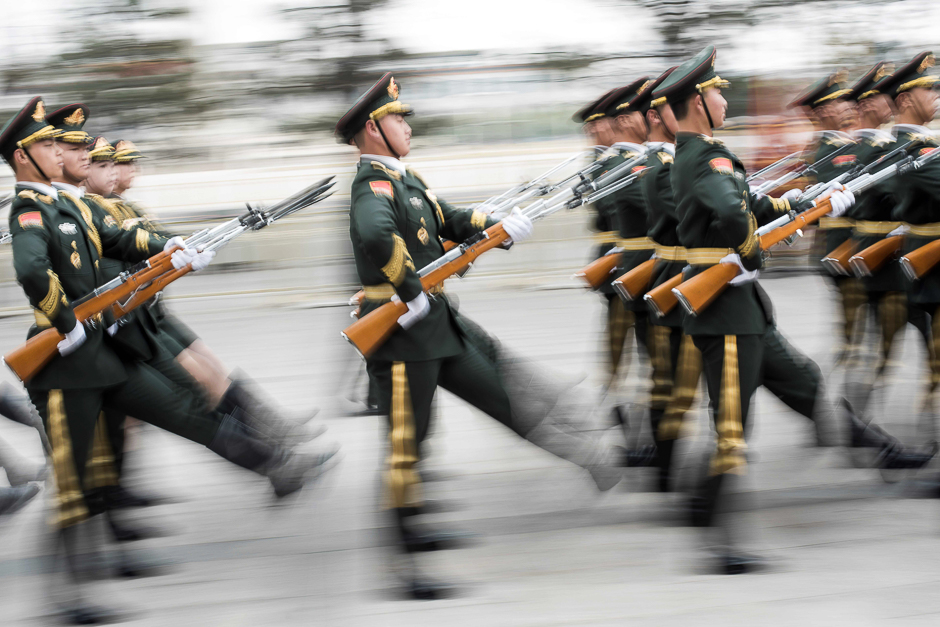 Paramilitary guards prepare for a welcome ceremony with Chinese President Xi Jinping and Serbian President Tomislav Nikolic at the Great Hall of the People in Beijing. PHOTO: AFP