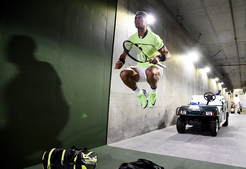 Rafael Nadal (ESP) waits in the tunnel to enter the court for his fourth round match against Roger Federer in the BNP Paribas Open at the Indian Wells Tennis Garden. Federer won 6-2, 6-3. PHOTO: REUTERS