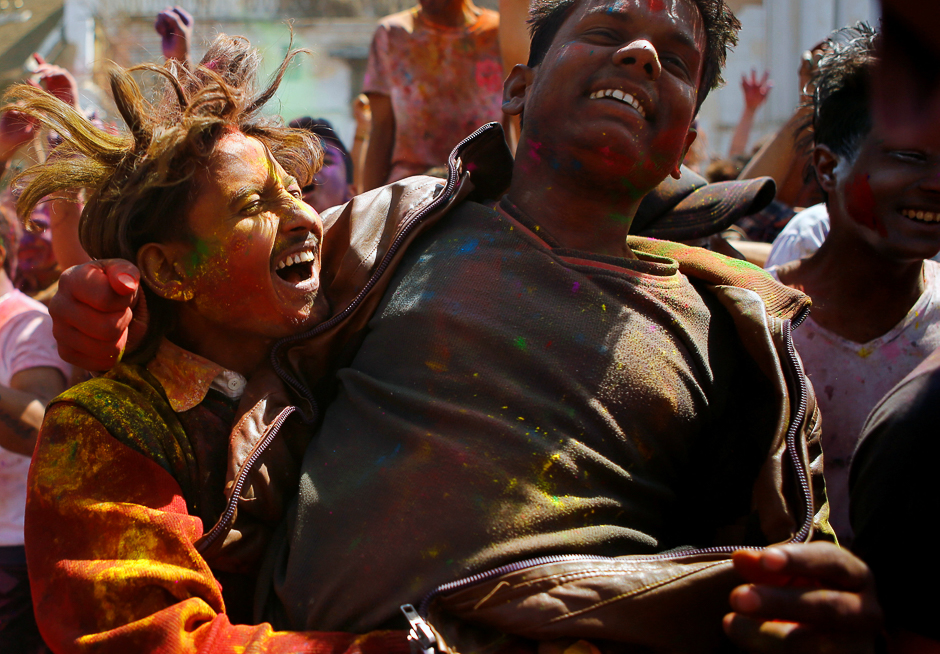 People take part in Holi, the Festival of Colours, celebrations in Kathmandu, Nepal. PHOTO: REUTERS