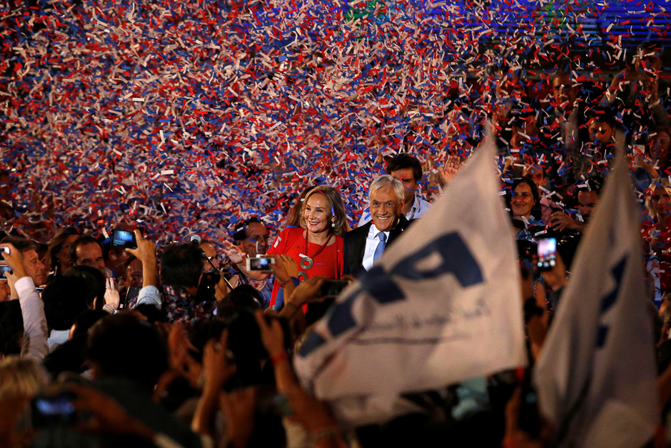 Sebastian Pinera, and his wife Cecilia Morel, launch his campaign for Chile's presidency in Santiago, Chile. PHOTO: REUTERS