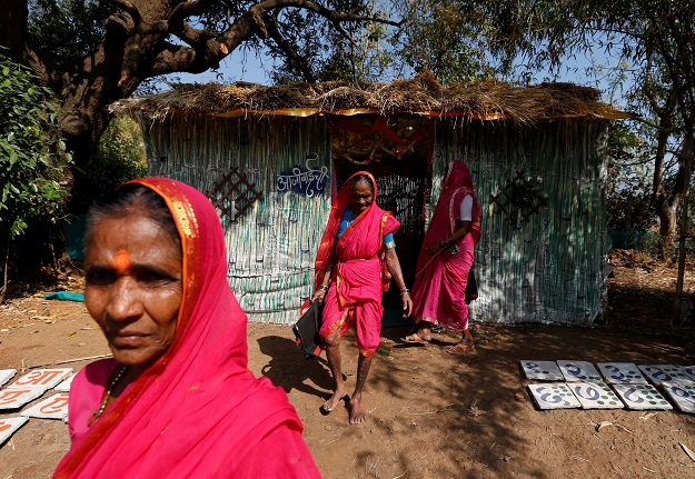 Women leave after attending Aajibaichi Shaala (Grandmothers' School) in Fangane village, India. PHOTO: REUTERS
