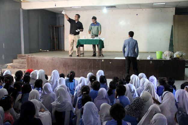 Alif Ailaan's programme was a success, as the kids learnt science while having fun. PHOTO: AYESHA MIR/EXPRESS