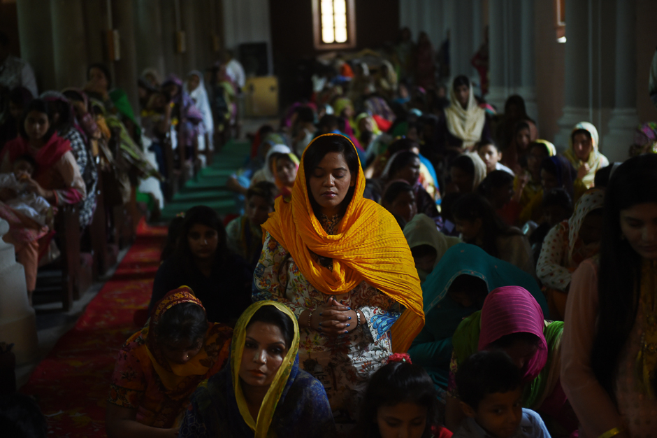 Pakistani Christians attend the Easter Sunday service at the Sacred Heart Cathedral Church in Lahore. PHOTO: AFP