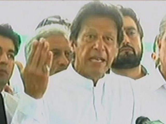 Pakistan Tehreek-e-Insaf chairman Imran Khan addressing media outside the National Assembly on Friday, April 21, 2017. EXPRESS NEWS SCREENGRAB