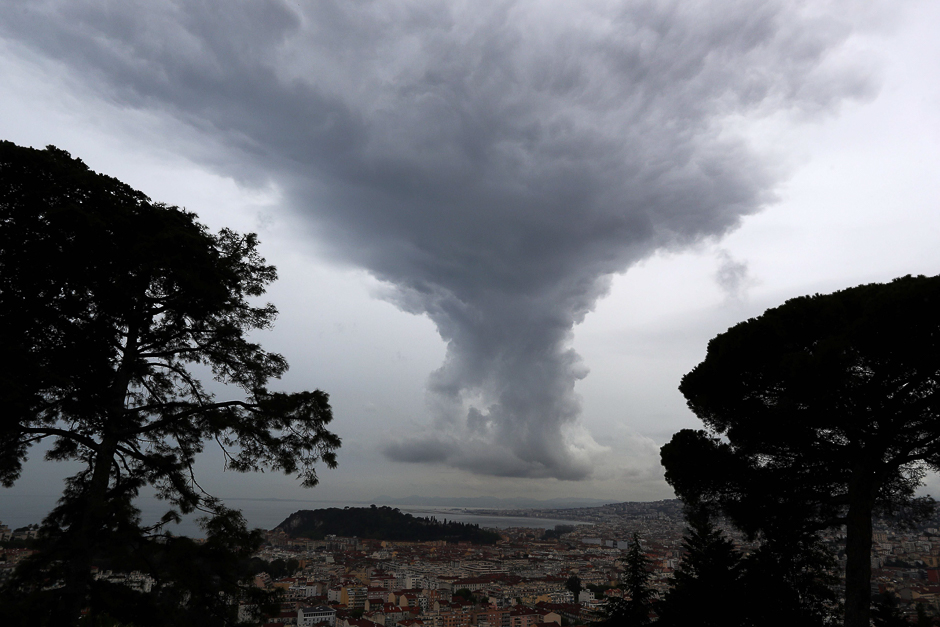 An approaching storm looming over the French riviera city of Nice, in southeastern France. PHOTO: AFP